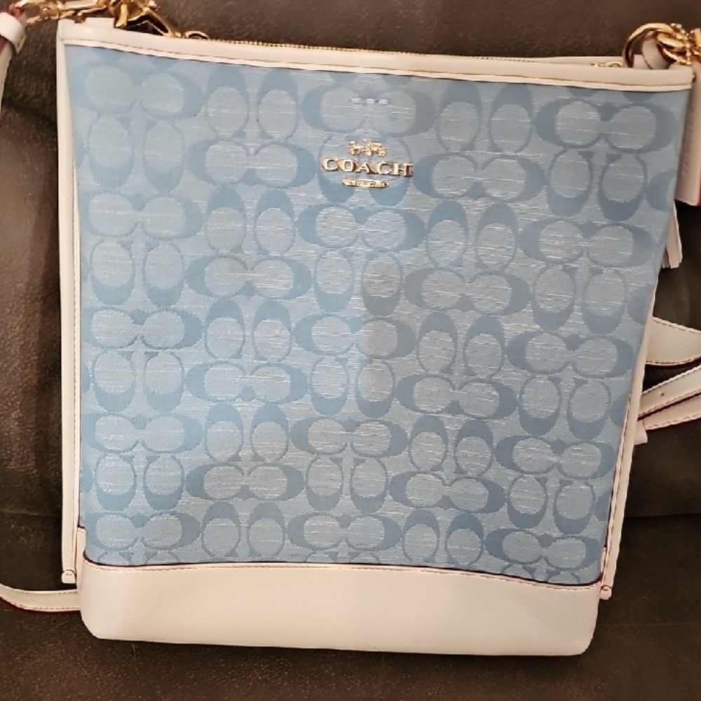 Coach Signature Blue and Cream Crossbody Bag